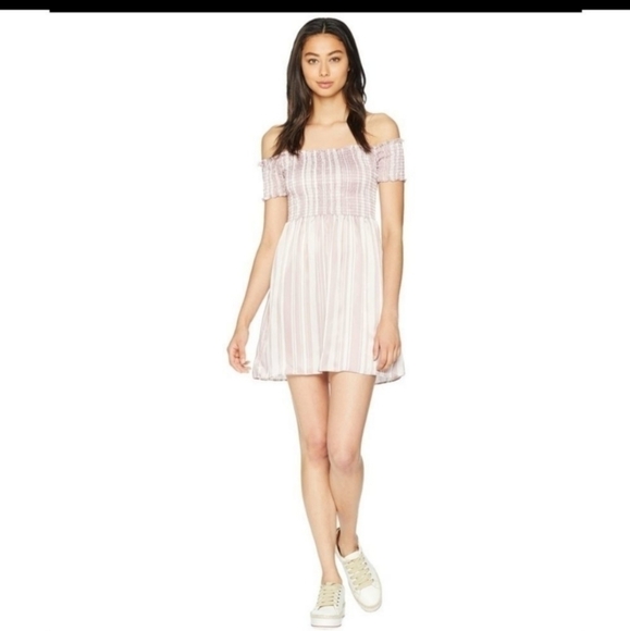 Show Me Your Mumu Mini Dress Off the Shoulder Striped Smocked Boho Pink Size XS - Picture 2 of 7